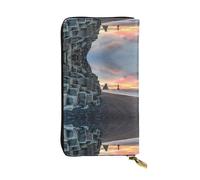 ESNAIUVCD Sunrise On Beach Print Genuine Leather Women's,Men's Wallets,Multi-Functionclutch Purse,Zip Around Large Travel â€‹Mobile Phone Long â€‹Money Purses