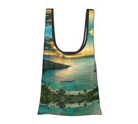 ESNAIUVCD Sunrise Over Hawaii Print Reusable, Foldable,Washable Grocery Bags Foldable In A Pouch Eco Tote Shopping Bag,Daily Shopping Loading