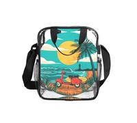 ESNAIUVCD Sunset Beach Palm Tree Print Men Women Transparent Pvc Shopping Bag Waterproof See Through Bag,With Handles For Lunch