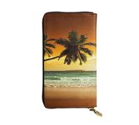 ESNAIUVCD Sunset Coconut Trees On The Beach Print Genuine Leather Women's,Men's Wallets,Multi-Functionclutch Purse,Zip Around Large Travel â€‹Mobile Phone Long â€‹Money Purses