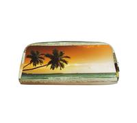 ESNAIUVCD Sunset Coconut Trees On The Beach Print Pencil Bag Zipper Large Pencil Bag Work Travel - Multifunctional Pencil Case,Makeup Bag