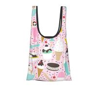 ESNAIUVCD Sweet Ice Cream Print Reusable, Foldable,Washable Grocery Bags Foldable In A Pouch Eco Tote Shopping Bag,Daily Shopping Loading