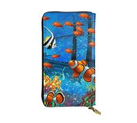 ESNAIUVCD The Underwater World Tropical Fish Print Genuine Leather Women's,Men's Wallets,Multi-Functionclutch Purse,Zip Around Large Travel â€‹Mobile Phone Long â€‹Money Purses