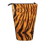 ESNAIUVCD Tiger Striped Pattern Print Personalized Retractable Pencil Case, Custom Signature Name Pencil Pouch for Students Kids Adults for School Office