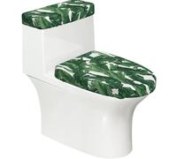 ESNAIUVCD Tropical Banana Palm Leaf Print Toilet Lid Seat Protector And Tank Cover Set - 2 Pcs Easy Install Clean Replacement Universal Fit Bathroom Essentials