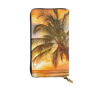 ESNAIUVCD Tropical Beach Palm Tree Sunset Print Genuine Leather Women's,Men's Wallets,Multi-Functionclutch Purse,Zip Around Large Travel ​Mobile Phone Long ​Money Purses