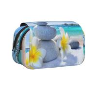 ESNAIUVCD Tropical Flower and Zen Stone Print Large Capacity Double Layer Pen Bag,Suitable for Boys, Girls and Adults,This Office Pen Bag with Compartment Design