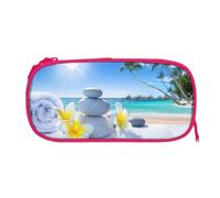 ESNAIUVCD Tropical Flower and Zen Stone Print Zipper Large Pencil Case,Durable Stationery Pencilcase Bag,Multifunctional Pencilcase Bag Penbag for School College Office Adult Girls and Boys