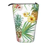 ESNAIUVCD Tropical Pineapple Print Personalized Retractable Pencil Case, Custom Signature Name Pencil Pouch for Students Kids Adults for School Office