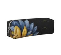 ESNAIUVCD Turquoise Blue Gold Flowers Print Leather Pencil Case Zippered Pouch Portable Large Capacity Stationery Organizer Cosmetic Bag for School Office(2pcs)
