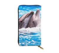 ESNAIUVCD Two Dolphins in The Water Print Genuine Leather Women's,Men's Wallets,Multi-Functionclutch Purse,Zip Around Large Travel â€‹Mobile Phone Long â€‹Money Purses