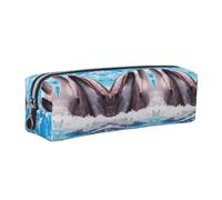 ESNAIUVCD Two Dolphins in The Water Print Leather Pencil Case Zippered Pouch Portable Large Capacity Stationery Organizer Cosmetic Bag for School Office2pcs