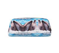 ESNAIUVCD Two Dolphins in The Water Print Pencil Bag Zipper Large Pencil Bag Work Travel - Multifunctional Pencil Case,Makeup Bag