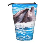 ESNAIUVCD Two Dolphins in The Water Print Personalized Retractable Pencil Case, Custom Signature Name Pencil Pouch for Students Kids Adults for School Office