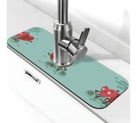 ESNAIUVCD Two Hearts Fall In Love On Bicycle Print Kitchen Sink Splash Guard Faucet Mat Faucet Mat For Sinks Animal Absorbing Drying Mats For Kitchen Bathroom