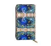 ESNAIUVCD Underwater World Blue Marine Life Print Genuine Leather Women's,Men's Wallets,Multi-Functionclutch Purse,Zip Around Large Travel â€‹Mobile Phone Long â€‹Money Purses