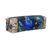 ESNAIUVCD Underwater World Blue Marine Life Print Leather Pencil Case Zippered Pouch Portable Large Capacity Stationery Organizer Cosmetic Bag for School Office(2PCS)