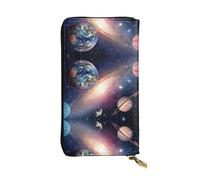 ESNAIUVCD Universe Planet Print Genuine Leather Women's,Men's Wallets,Multi-Functionclutch Purse,Zip Around Large Travel â€‹Mobile Phone Long â€‹Money Purses