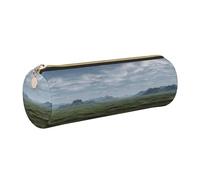 ESNAIUVCD Vast Grassland Expanse Print Leather Cylindrical Zipper Pencil Case -Pu Leather, Multifunctional Stationery Storage, Suitable for Students