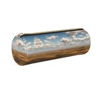 ESNAIUVCD Vast Grassland Expanse Print Leather Cylindrical Zipper Pencil Case -Pu Leather, Multifunctional Stationery Storage, Suitable for Students
