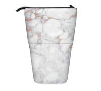 ESNAIUVCD White Marble Rose Gold Print Personalized Retractable Pencil Case, Custom Signature Name Pencil Pouch for Students Kids Adults for School Office