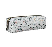 ESNAIUVCD White Parttern Print Leather Pencil Case Zippered Pouch Portable Large Capacity Stationery Organizer Cosmetic Bag for School Office(2PCS)
