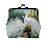ESNAIUVCD White Peacock Print Kiss Lock Wallet Leather Coin Purse Ladies Money Pocket Iron Frame Compact Hand-Held Wallet