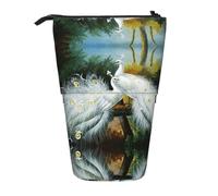 ESNAIUVCD White Peacock Print Personalized Retractable Pencil Case, Custom Signature Name Pencil Pouch for Students Kids Adults for School Office