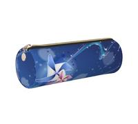 ESNAIUVCD Winnowing Machine Print Leather Cylindrical Zipper Pencil Case -Pu Leather, Multifunctional Stationery Storage, Suitable for Students