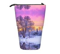 ESNAIUVCD Winter Landscape Print Personalized Retractable Pencil Case, Custom Signature Name Pencil Pouch for Students Kids Adults for School Office