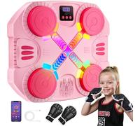 Esnowlee Music Boxing Machine for Kids, Wall-Mounted Bluetooth Punch Pad with Gloves,Sport Toy Gifts for 3 4 5 6 7 8 9 10 11 12 Year Old (Pink)
