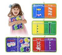 Esoes 6 Pcs Fine Motor Skills Toys Zip And Button Board, Montessori Toys For 1 2 3 4 Year Old, Learn To Tie Shoe Laces Kids Button Buckle Zip Snap