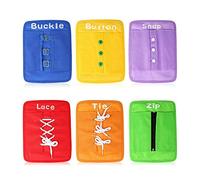 Esoes 6 Pcs Fine Motor Skills Toys Zip and Button Board, Montessori Toys for 1 2 3 4 Year Old, Learn to Tie Shoe Laces Kids Button Buckle Zip Snap