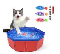 Esoes Cat Pool with 3 LED Robo Fish - Electric Floating Fish with Lighting, Foldable Cat Pool, Paddling Pool for Cats, Water Toy for House Cats, Funny Fish Toy