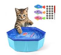 Esoes Cat Pool with 3pcs Robotic Fish, Funny LED Light Swimming Fish Toys for Water Play, Interactive Stimulating Self-Play Enrichment for Indoor Cats, Fun Fish Toy for Bath or Swim Time