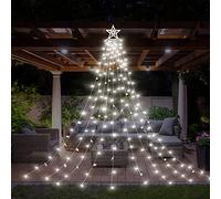 Esoes Christmas Lights Tree 350 LED Outdoor Christmas Decorations Waterfall Fairy Lights Waterproof Mains Powered with Topper Star 9 Strand String Light 8 Lighting Modes Fairy Lights (Pure White)