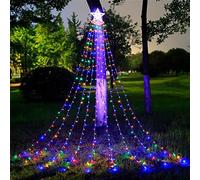 Esoes Christmas Lights Tree 350 LED Outdoor Christmas Decorations Waterfall Fairy Lights Waterproof Mains Powered with Topper Star 9 Strand String Light 8 Lighting Modes Fairy Lights (Colourful)