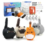 Esoes Crochet Kit for Beginners, Amigurumi Crochet Animal Kit with 4 Key Rings, Learn to Crochet Amigurumi Stuffed Animals, Crochet Starter Kit Step-by-Step Video Tutorials 4 Cute Cats