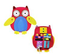 Esoes Owl Sensory Busy Board for Toddlers 1-4 Years, Montessori Travel Toy with 9 Activities Zippers, Buttons, Shoelaces, Non-Toxic Soft Fabric, Screen-Free Learning Gift for Boys & Girls