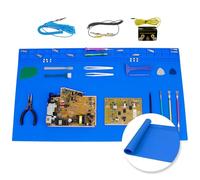 Esoldnic Extra Large Soldering Mat with Wrist Strap, 27.6'' x 15.7'' Large Silicone Solder Mat, 932°F Heat Resistant Repair Work Mat for Electronics, Phone, Laptop Repair (Blue)