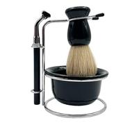 Eson Shaving Brush Set with Beard Brush, Mens Razors for Shaving, Premium Shaving Brush Set, Stainless Steel Stand, Bowl & Brush Holder, Ideal Shaving Kit for Men (Black 4 in 1)