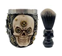 Eson Shaving Brush Set with Beard Brush, Mens Razors for Shaving, Premium Shaving Brush Set, Stainless Steel Stand, Bowl & Brush Holder, Ideal Shaving Kit for Men (Skull 2 in 1)