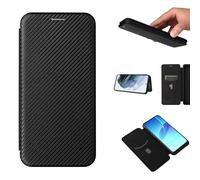 ESONG Carbon Fibre Phone Case for Asus Zenfone 12 Ultra, with Magnetic Closure and ID Card Holder Slot case,Scratch-Resistant Carbon Fibre PC + Shockproof TPU + Free Stand - Black