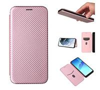 ESONG Carbon Fibre Phone Case for Motorola Edge 40 Neo, with Magnetic Closure and ID Card Holder Slot case,Scratch-Resistant Carbon Fibre PC + Shockproof TPU + Free Stand - Pink