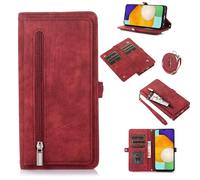 ESONG Case for Realme 14X 5G/Realme P3X/Realme V70,Premium Leather Flip Zipper Wallet Cover with 9 Card Slots,Magnetic Closure,Wrist Strap,Kickstand,Full Body Protection Crossbody Phone Case,red