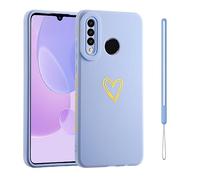 ESONG Fashion Case for Huawei P30 lite/Honor 20S/Huawei nova 4e,Shockproof Protective Soft Flexible Silicone TPU Bumper Cover with Cute Love-heart Pattern/Wrist Strap,for Girls/Women Ladies-Blue