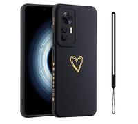 ESONG Fashion Case for Xiaomi 12T/Xiaomi 12T Pro/Redmi K50 Ultra,Shockproof Protective Soft Flexible Silicone TPU Bumper Cover with Cute Love-heart Pattern/Wrist Strap,for Girls/Women Ladies-Black