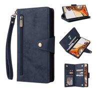 ESONG Wallet Case for Google Pixel 9A,Premium PU Leather Zipper Pocket Magnetic Flip Stand Case Cover with Wrist Strap/Card Slots/Coin Pouch/Kickstand,Full Body Protection Phone Case -blue