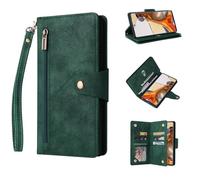 ESONG Wallet Phone Case for Xiaomi POCO M7 Pro/Redmi Note 14 5G,Premium PU Leather Zipper Pocket Magnetic Flip Stand Cover with Wrist Strap/Card Slots/Coin Pouch/Kickstand,Full Body Protection-green
