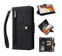ESONG Wallet Phone Case for Xiaomi Redmi Note 14 Pro 5G/14 Pro+ 5G,PU Leather Zipper Pocket Magnetic Flip Stand Cover with Wrist Strap/Card Slots/Coin Pouch/Kickstand,Full Body Protection-black